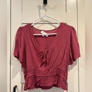 Deep Pink Cropped Top with Tie Front